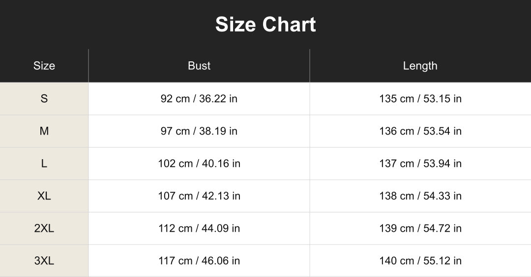 cuct267123 size chart in centimeters and inches