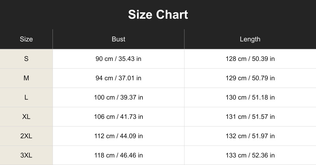cuct267142 size chart in centimeters and inches