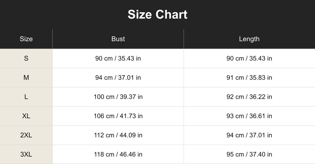 cuct267143 size chart in centimeters and inches