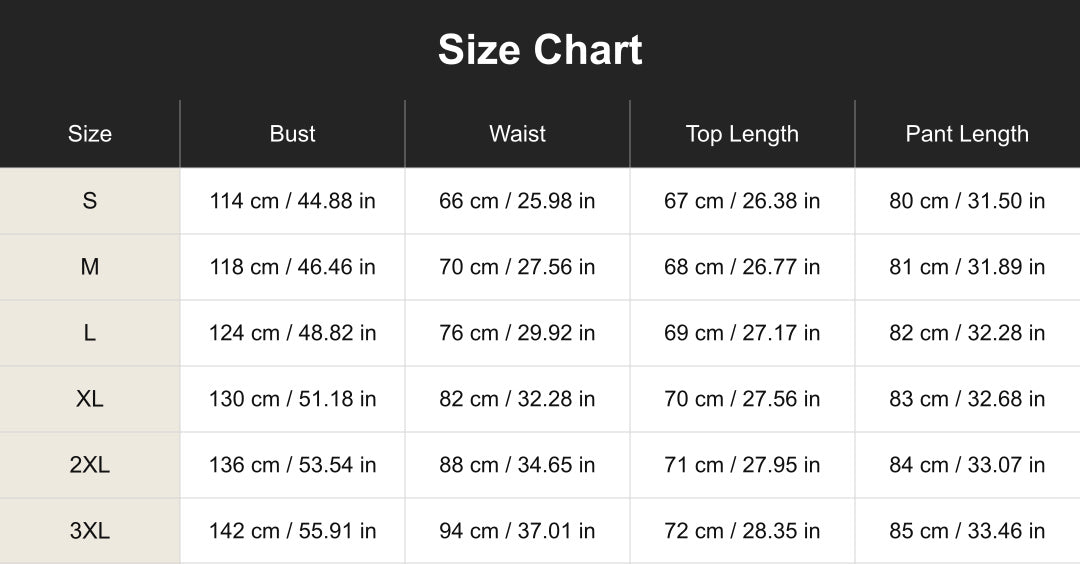 cuct267147 size chart in centimeters and inches