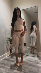Vyla™ Asymmetrical Drape Top & Capri Leggings Two-Piece Set