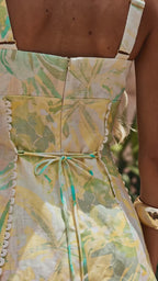 Vyla™ Floral Print Crochet Zig Zag Trim Back Lace-up Mini Dress