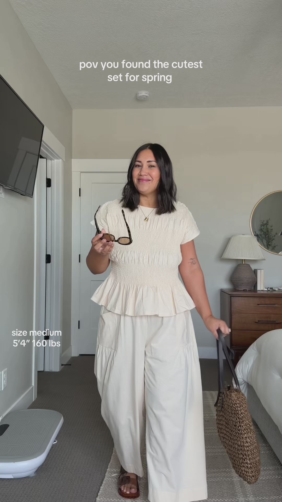 Vyla™ Smocked Peplum Top and Wide Leg Pants Two-Piece Set
