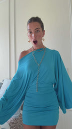 Vyla™ Asymmetric Draped Batwing Sleeve Bodycon Mini Dress
